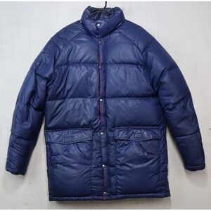 Vintage Schott Bros Inc USA Down Puffer Jacket Mens Size XL Blue Red Heavy 80s
